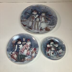At Home America Snowman Christmas Plates - Set of 3